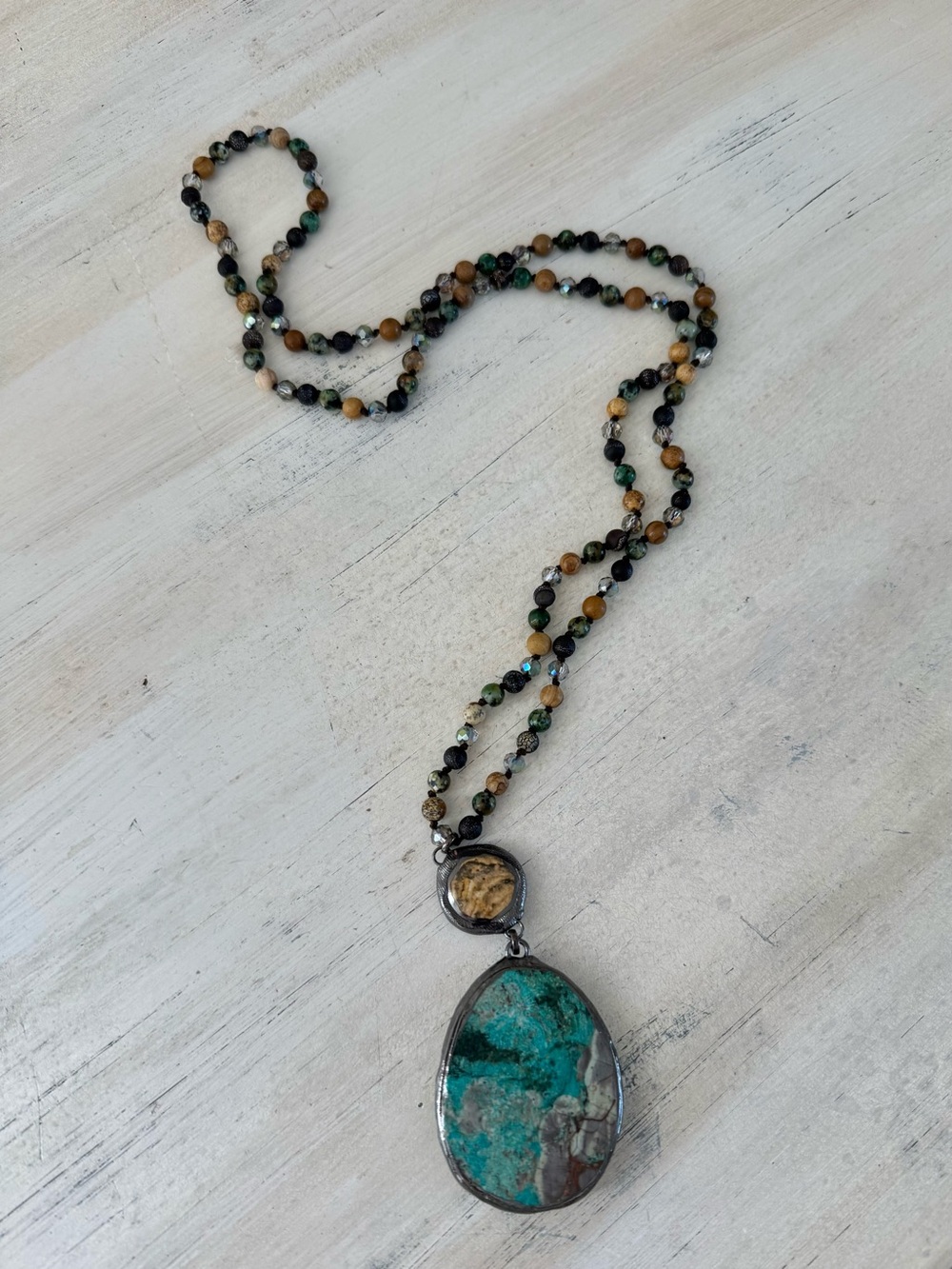 Boho 16’in Pendant Necklace Blue-Green Chrysocolla and Malachite Stone NWOT